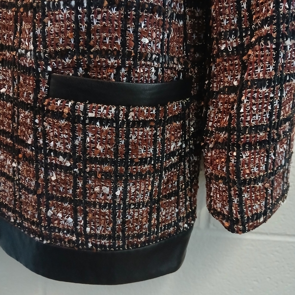 EXPRESS Metallic Plaid Tweed Jacket Blazer - Faux Leather Trim - Black &… - Picture 7 of 10